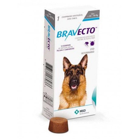 Bravecto, Бравекто жевательная таблетка от блох и клещей для собак весом 20 кг - 40 кг 1000 мг