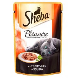 Sheba Pleasure, Шеба кусочки с телятиной и языком, консервы для кошек, пауч 85 гр.